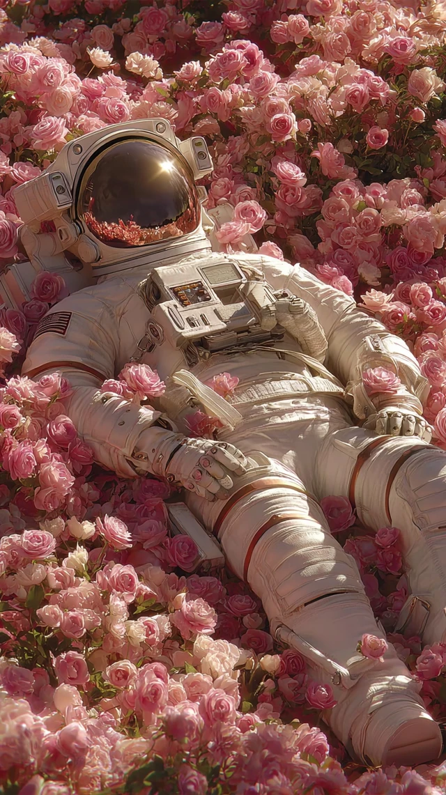 Astronaut in Roses Dreamlike Surreal Photography