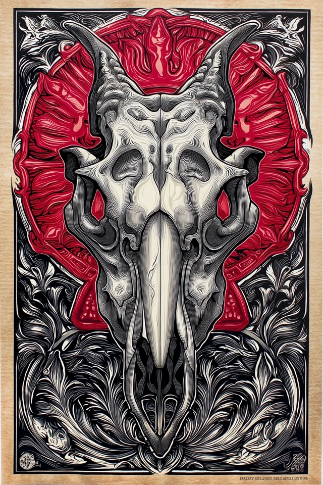 Dragon Skull Propaganda Poster Art Nouveau Style