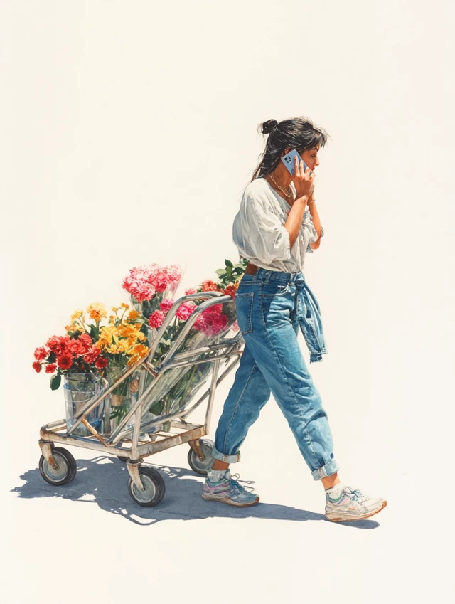 Mexican Woman with Flowers Urban Scene