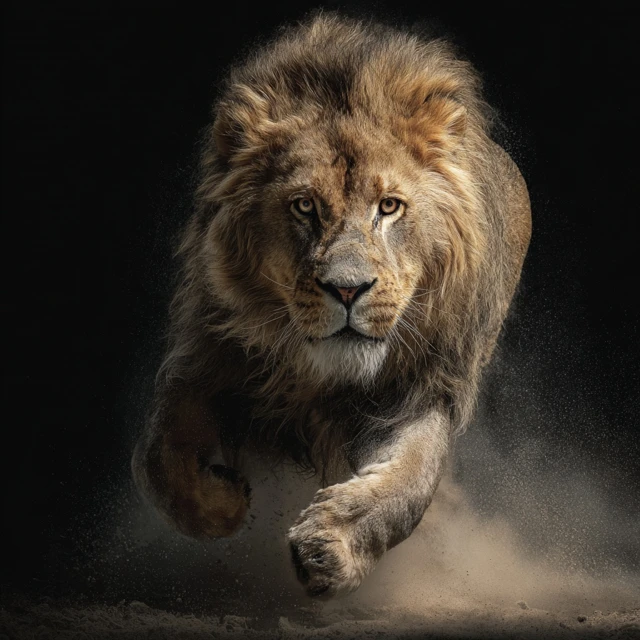 Chasing Lion Dynamic Pose Intense Look