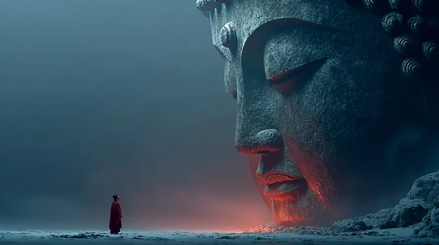 Giant Buddha Face Surreal 3D Render