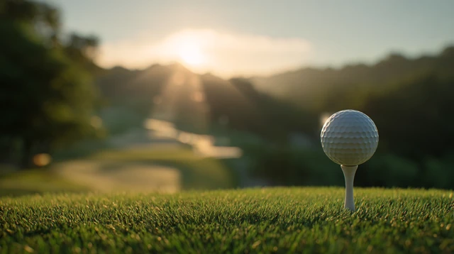 Golf Ball Bun on Tee Vibrant Sunlight on Green Course