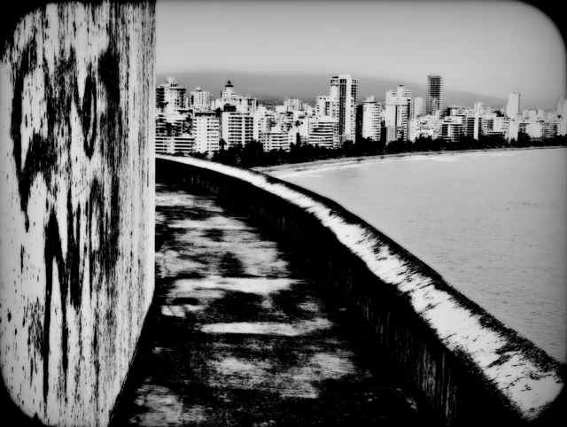 San Juan Rooftop View City Ocean Black and White
