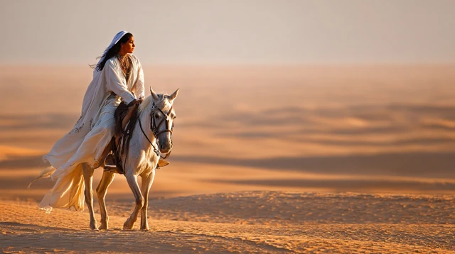 Saudi Woman on Horse in Desert