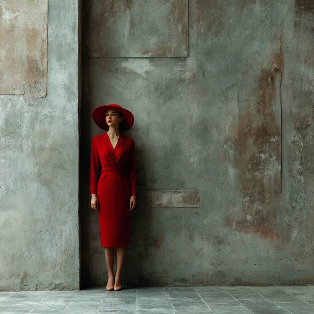 Woman in Red Dress Minimalist Fashion Art