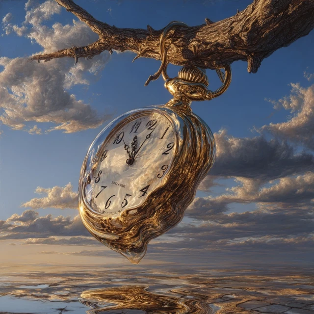 Melted Pocket Watch Surreal Oil Painting