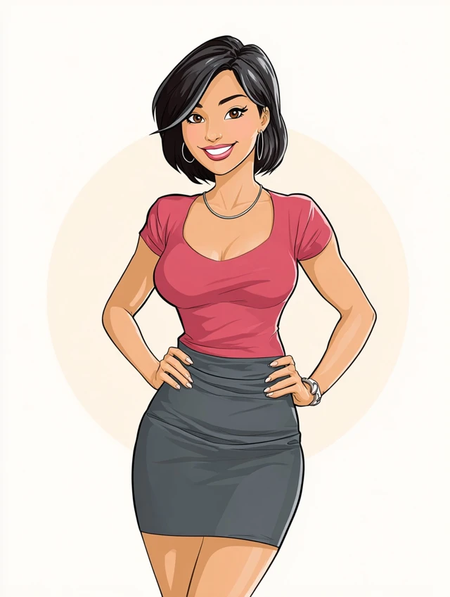 Cartoon Woman with Bob Hair and Mini Skirt