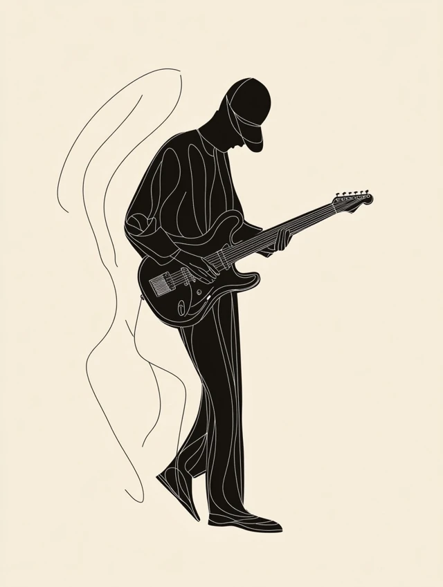Guitar Player Black Outline Drawing