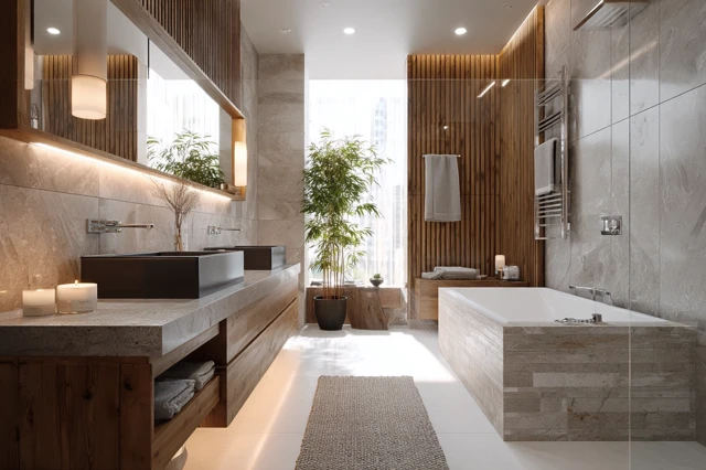 Modern Bathroom Design with Wood Accents and Elegance