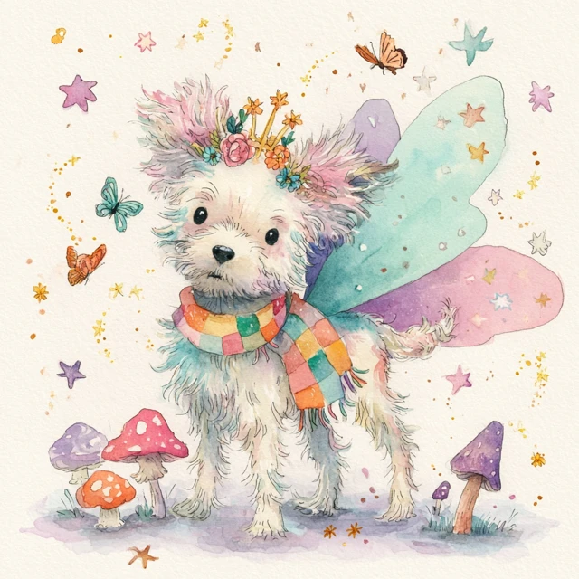 Fairy Dog Watercolor Illustration Magical Pet Art