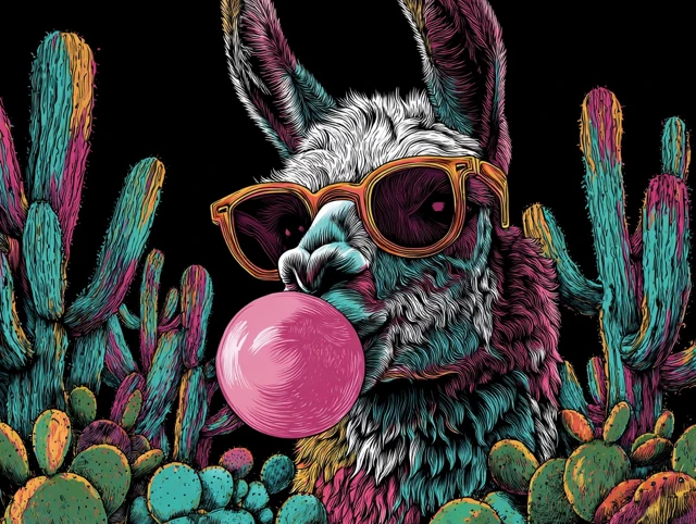 Llama with Sunglasses Bubble Gum Pop Art