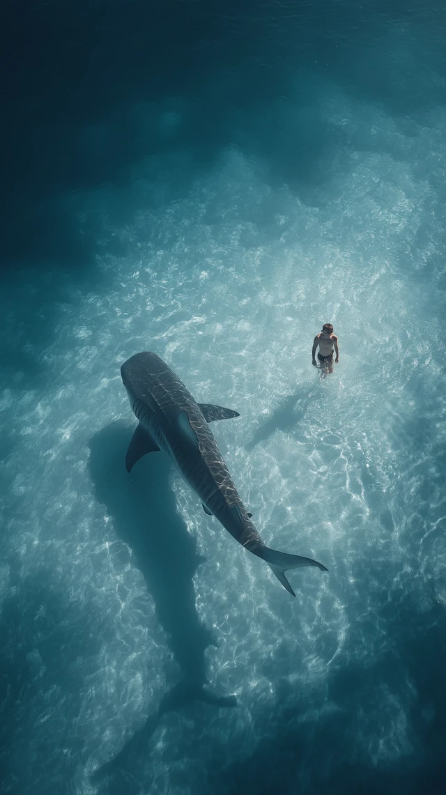 Shark and Swimmer Aerial Shot