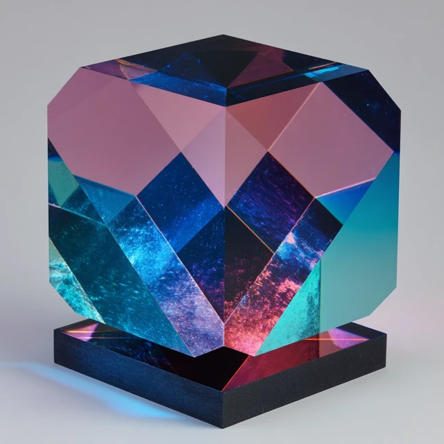 Geometric Time Space Sculpture Glass Carbon