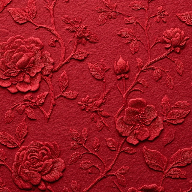 Red Embossed Rose Pattern Floral Design