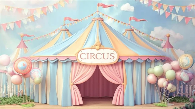 Circus Backdrop Pastel Colors Baby Boy Birthday