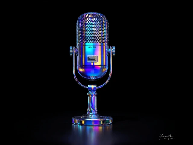3D Render of a Transparent Blue Vintage Microphone