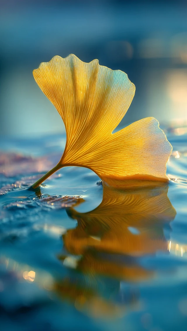 Ginkgo Leaf Floating on Water Photography