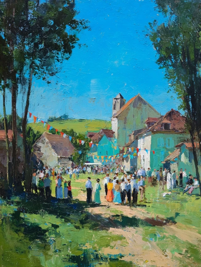 Impressionist Village Festival Painting Degas Style