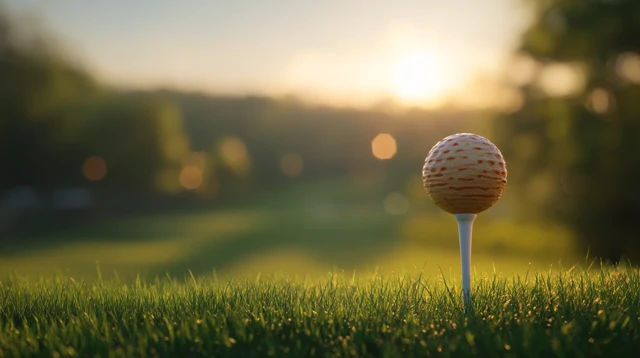Golf Ball Bun on Tee Vibrant Sunlight on Green Course