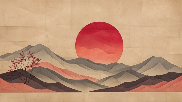 Wabi Sabi Sunrise Over Mountains Wall Art