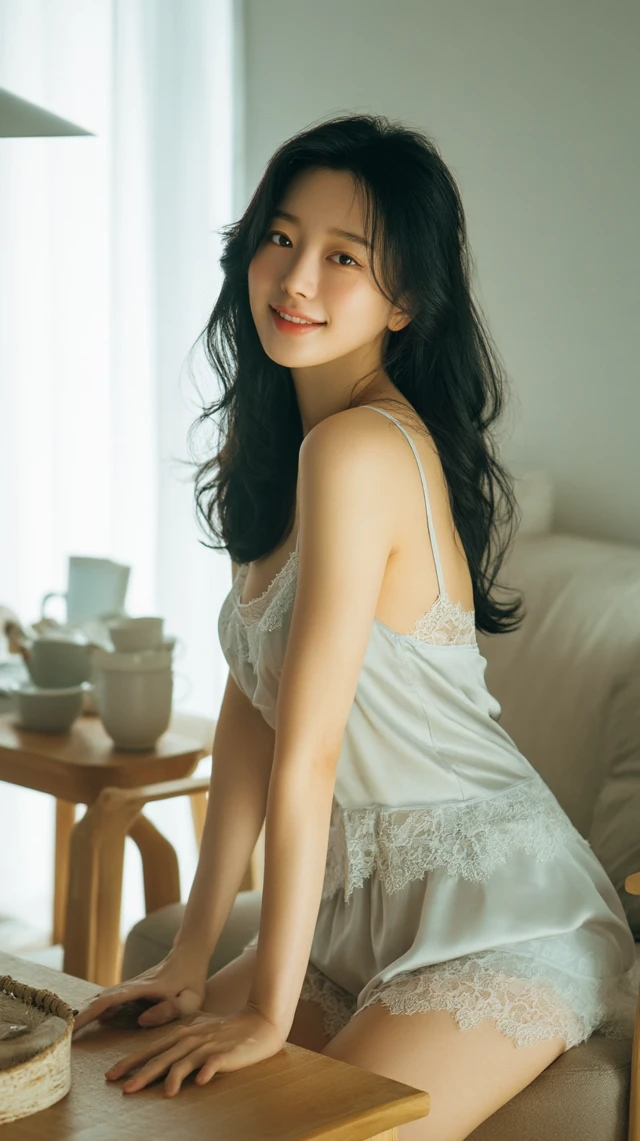 Korean Woman in Sleepwear Modern Interior