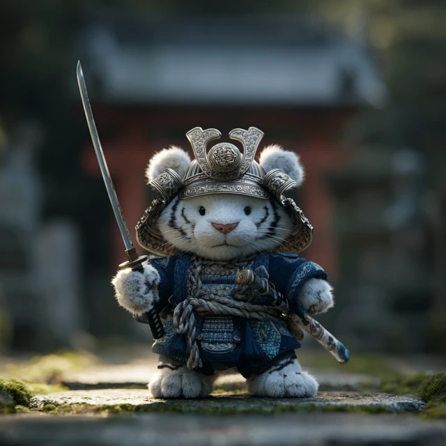 White Tiger Samurai Cute Japanese Art