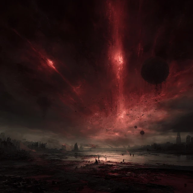 Apocalyptic Battlefield Destruction Crimson Skies