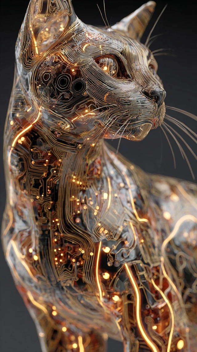 Cyberpunk Cat Futuristic Circuitry Art 8K