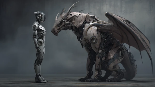 Biomechanical Dragon and Android Portrait
