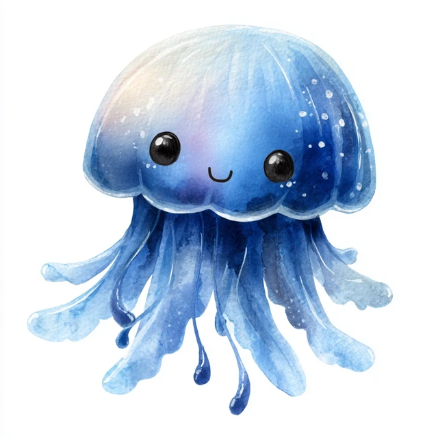 Cute Baby Jellyfish Watercolor Clipart