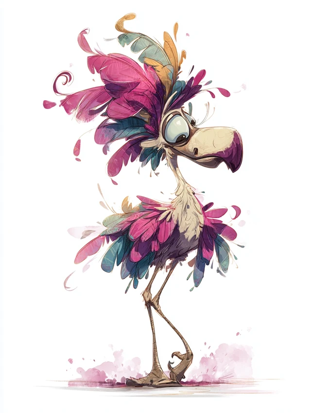 Colorful Cartoon Flamingo Illustration Pixar Style