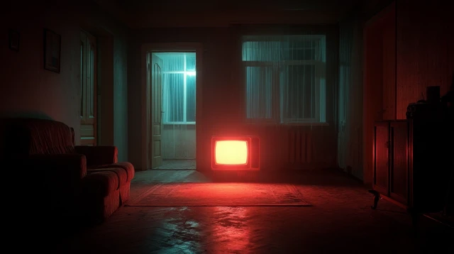 Haunting TV Screen in Darkness