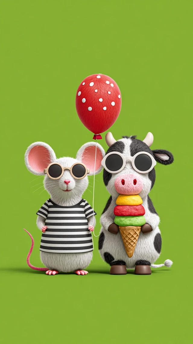 Mouse and Cow Fun Playful Illustration