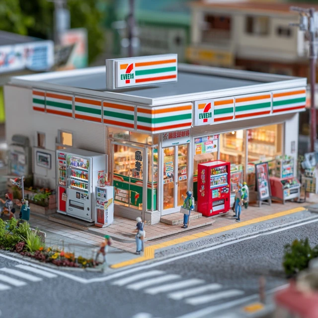 Miniature 7-Eleven Diorama Toy Model in Japanese Setting