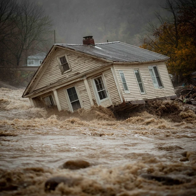 House Destroyed by Flood Nature Disaster