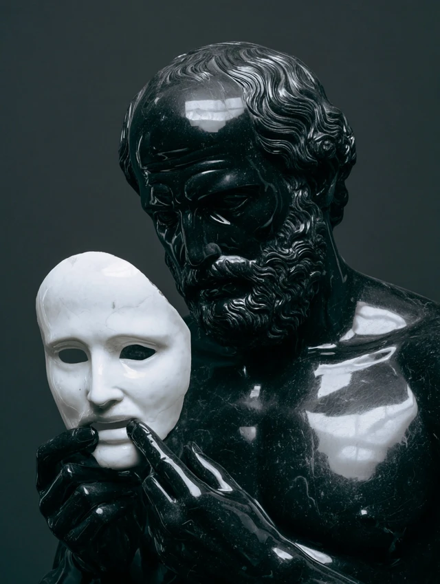 Greek Statue Holding Mask Dramatic Photograph