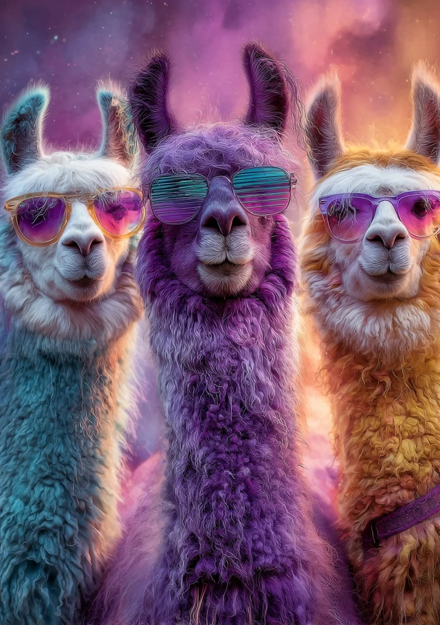Cool Llama with Shades Whimsical Dreamlike Photography