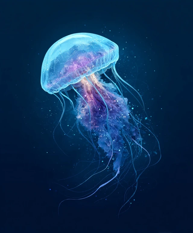 Jellyfish in Space Glowing Illustration