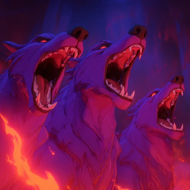 Cerberus Art: Mythical Three-Headed Dog Cartoon