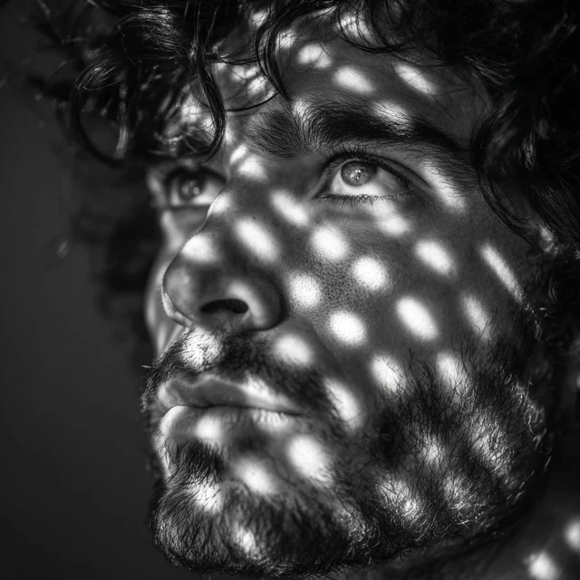 Contemplative Man in Black and White Portrait