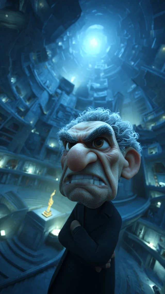Grumpy Man Climbing for a Trophy: 3D Cartoon