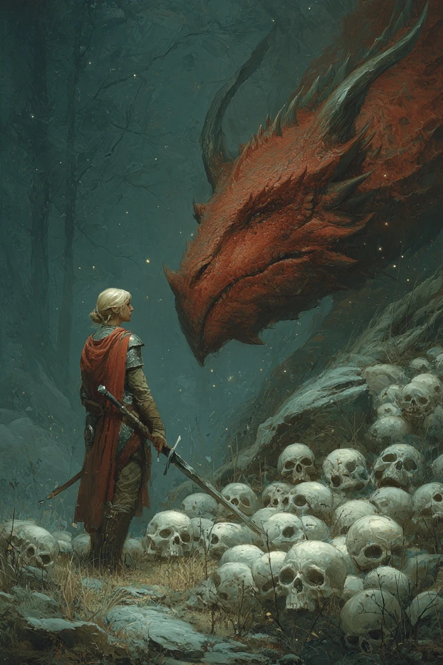 Blonde Woman and Dragon Fantasy Art