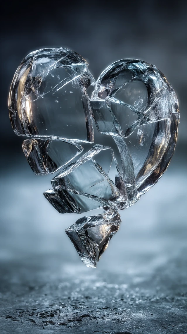 Broken Glass Heart Symbolizing Betrayal and Emotion