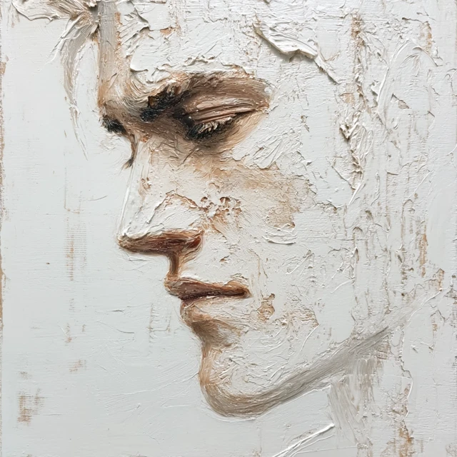 Pallet Knife Portrait Strong Man Face White Canvas