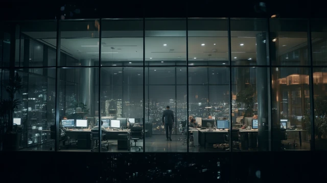 Nighttime Office View High Rise Corporate Setting