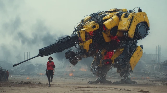 Cyberpunk Scarlett Johansson vs Mech
