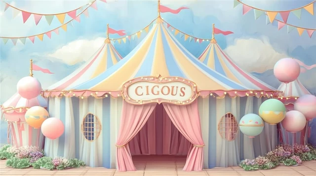 Circus Backdrop Pastel Colors Baby Boy Birthday