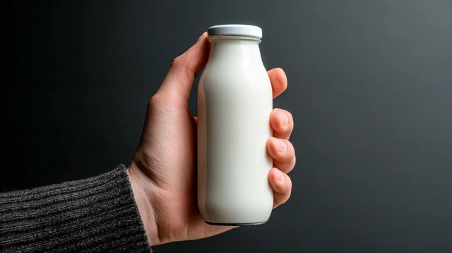 Hand Holding Milk Bottle Nature Scene