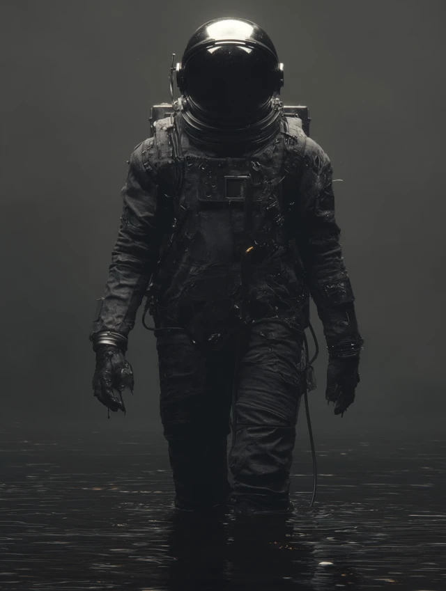 Astronaut in Sorrow Dark Moody Photorealistic Scene