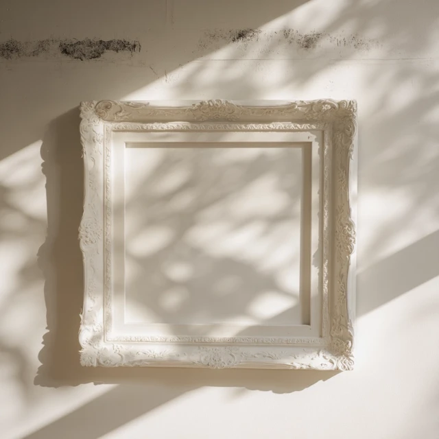 Empty Baroque Picture Frame on Gallery Wall